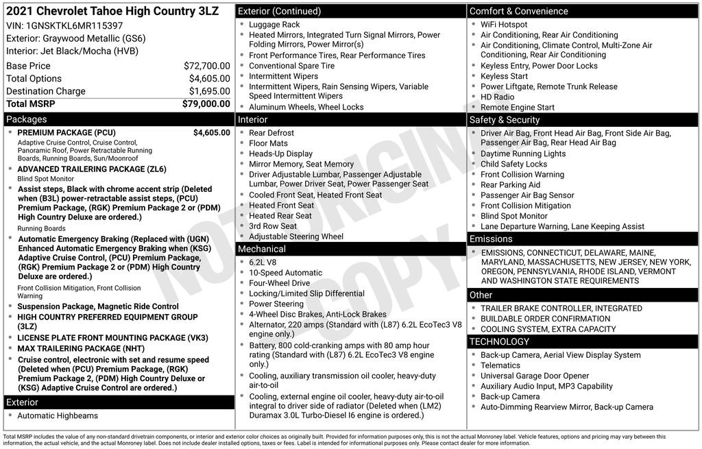 Used 2021 Chevrolet Tahoe High Country w/ Premium Package image 6