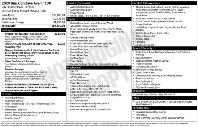 Used 2020 Buick Enclave Avenir w/ Avenir Technology Package image 42