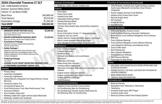 New 2026 Chevrolet Traverse LT w/ Midnight/Sport Edition AWD/4WD image 15