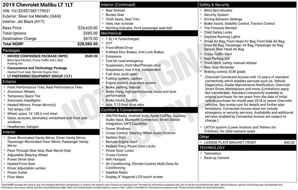 Used 2019 Chevrolet Malibu LT w/ Driver Confidence Package FWD image 2