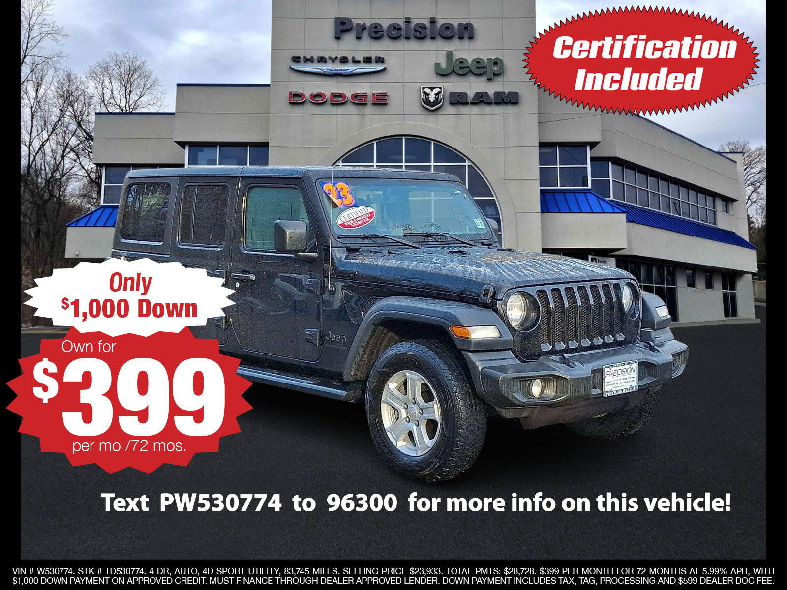 Certified 2023 Jeep Wrangler Unlimited Sport