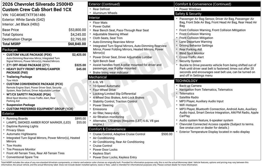 New 2026 Chevrolet Silverado 2500 Custom w/ Custom Value Package AWD/4WD image 4
