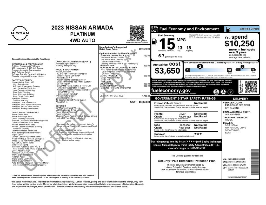 Used 2023 Nissan Armada Platinum w/ Captain's Chairs Package image 45