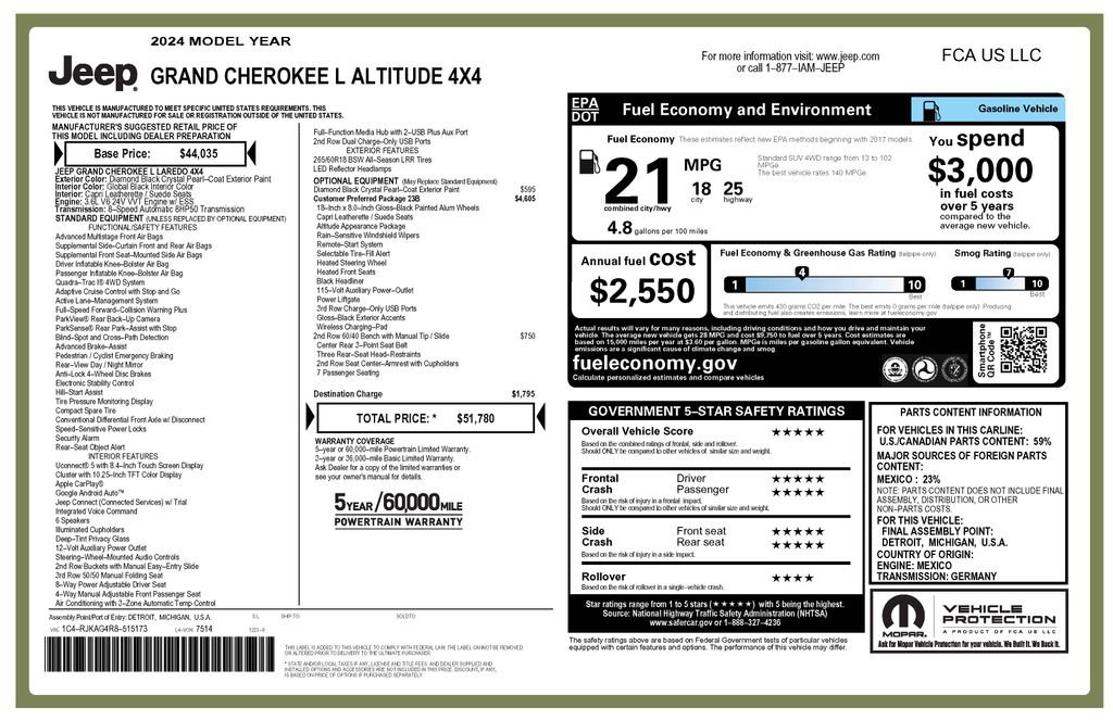 Certified 2024 Jeep Grand Cherokee L Laredo AWD/4WD image 7