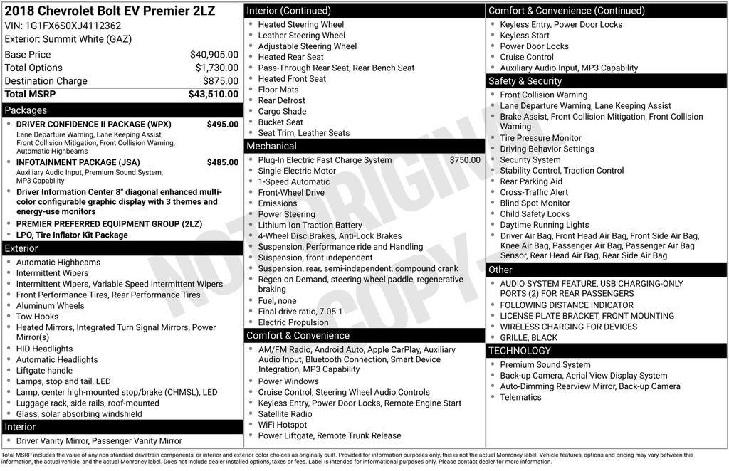 Used 2018 Chevrolet Bolt Premier w/ Driver Confidence II Package FWD image 32