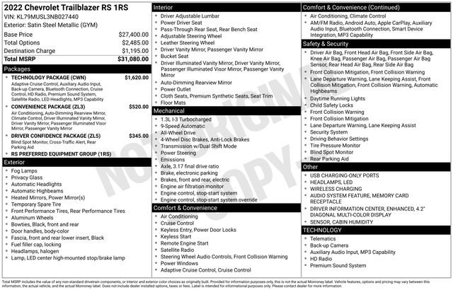 Certified 2022 Chevrolet TrailBlazer RS w/ Technology Package image 33