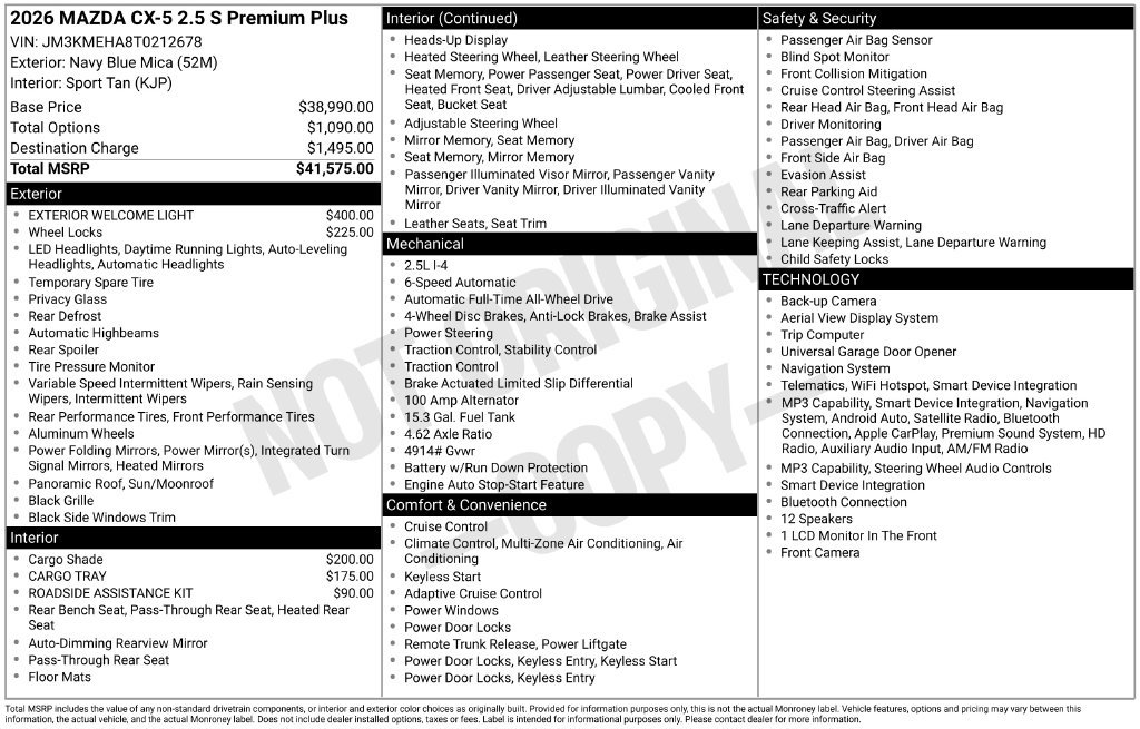 New 2026 MAZDA CX-5 2.5 S w/ Premium Plus Package AWD/4WD image 24