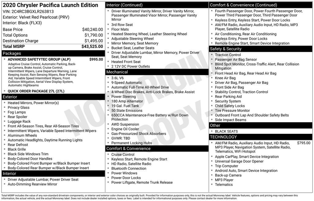 Certified 2020 Chrysler Pacifica Touring-L w/ Advanced Safetytec Group image 7