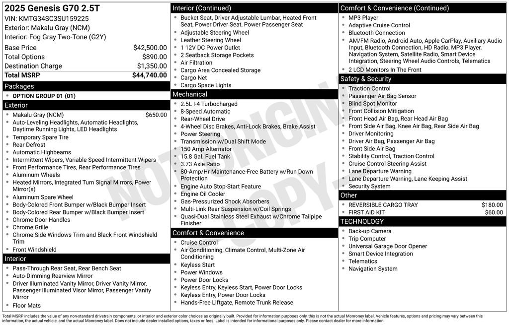 New 2025 Genesis G70 2.5T RWD image 14