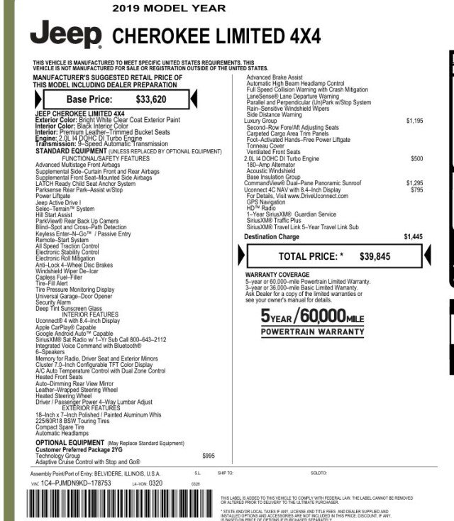 Used 2019 Jeep Cherokee Limited w/ Luxury Group AWD/4WD image 58