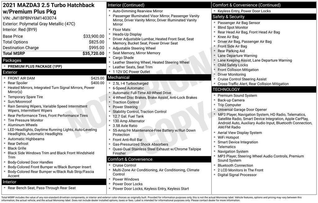 Used 2021 MAZDA MAZDA3 Hatchback w/Premium Plus Pkg AWD/4WD image 34