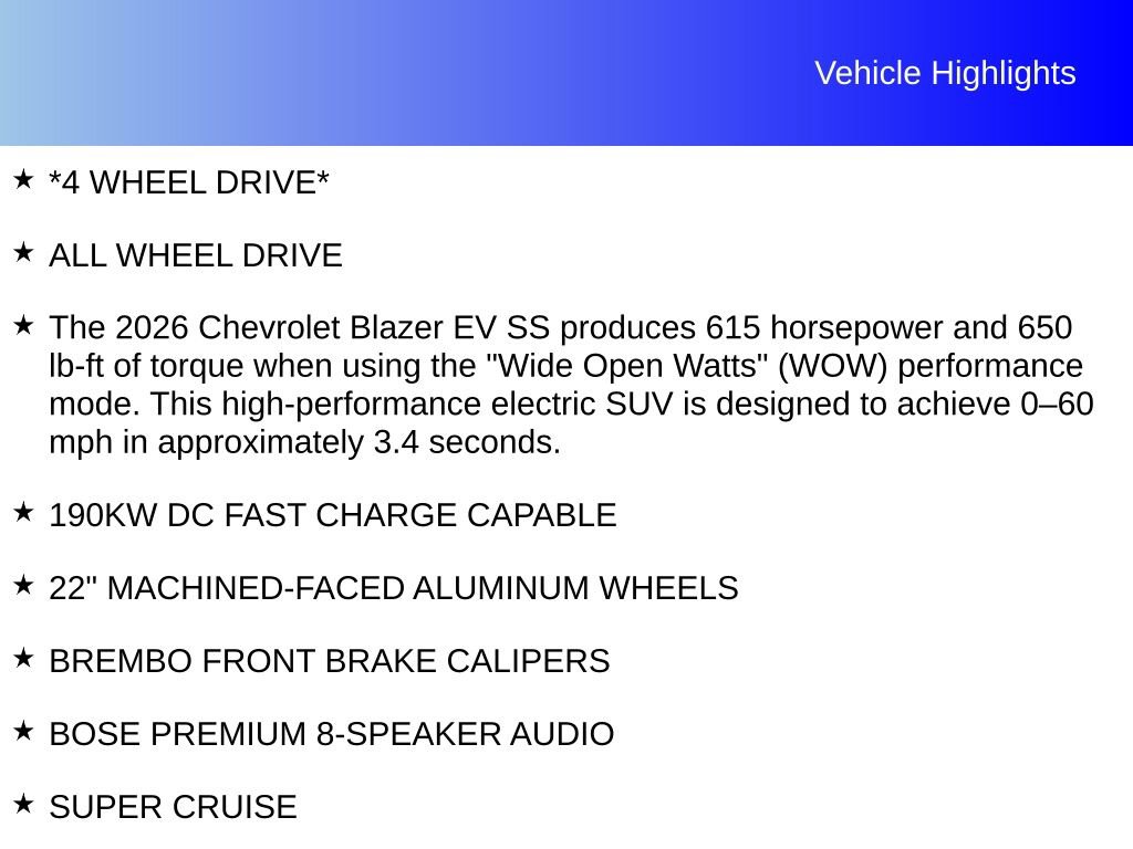 Used 2026 Chevrolet Blazer EV SS w/ Performance Package AWD/4WD image 7