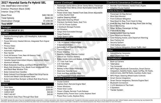 New 2027 Hyundai Santa Fe SEL AWD/4WD image 23