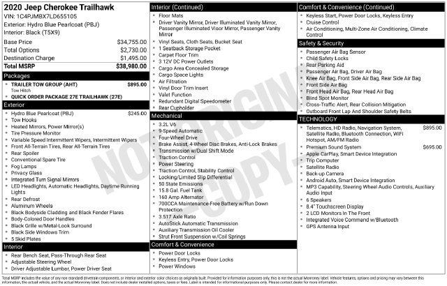 Used 2020 Jeep Cherokee Trailhawk w/ Trailer Tow Group AWD/4WD image 36