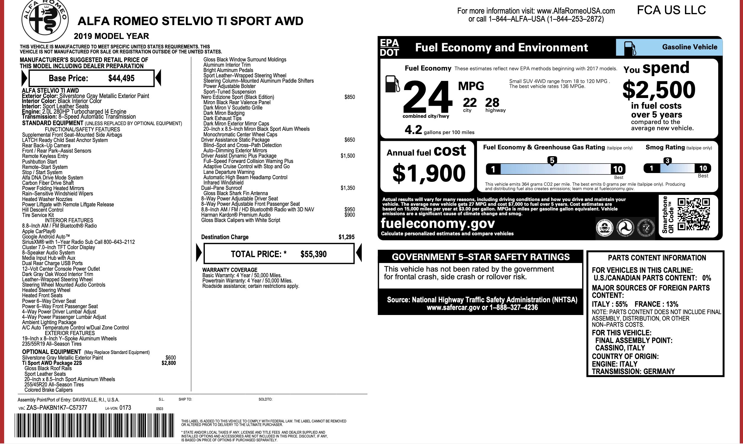 Used 2019 Alfa Romeo Stelvio Ti Sport w/ Quick Order Package 22S Sport AWD/4WD image 3