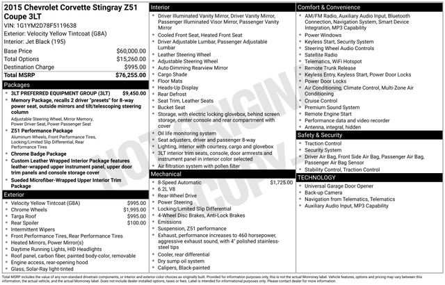 Used 2015 Chevrolet Corvette Stingray Coupe w/ 3LT Preferred Equipment Group image 1