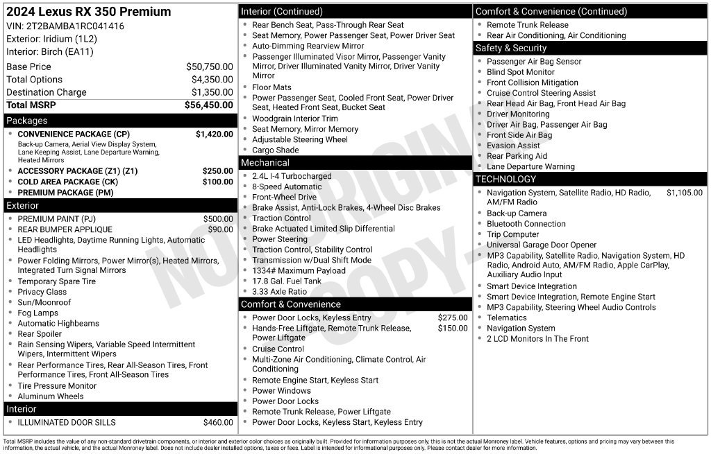 Used 2024 Lexus RX 350 Premium w/ Convenience Package FWD image 33
