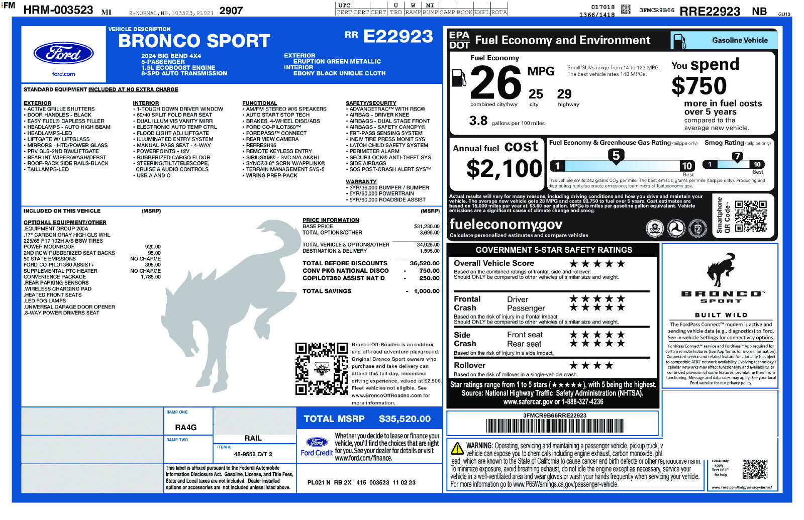 Used 2024 Ford Bronco Sport Big Bend w/ Convenience Package AWD/4WD image 4