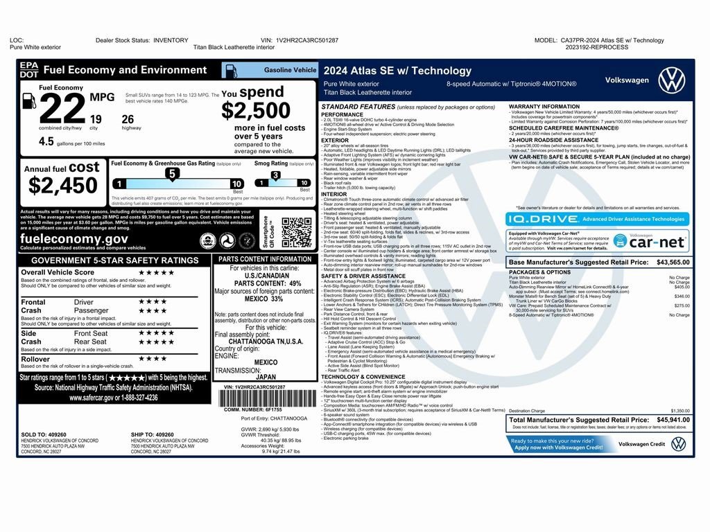 Used 2024 Volkswagen Atlas SE image 2