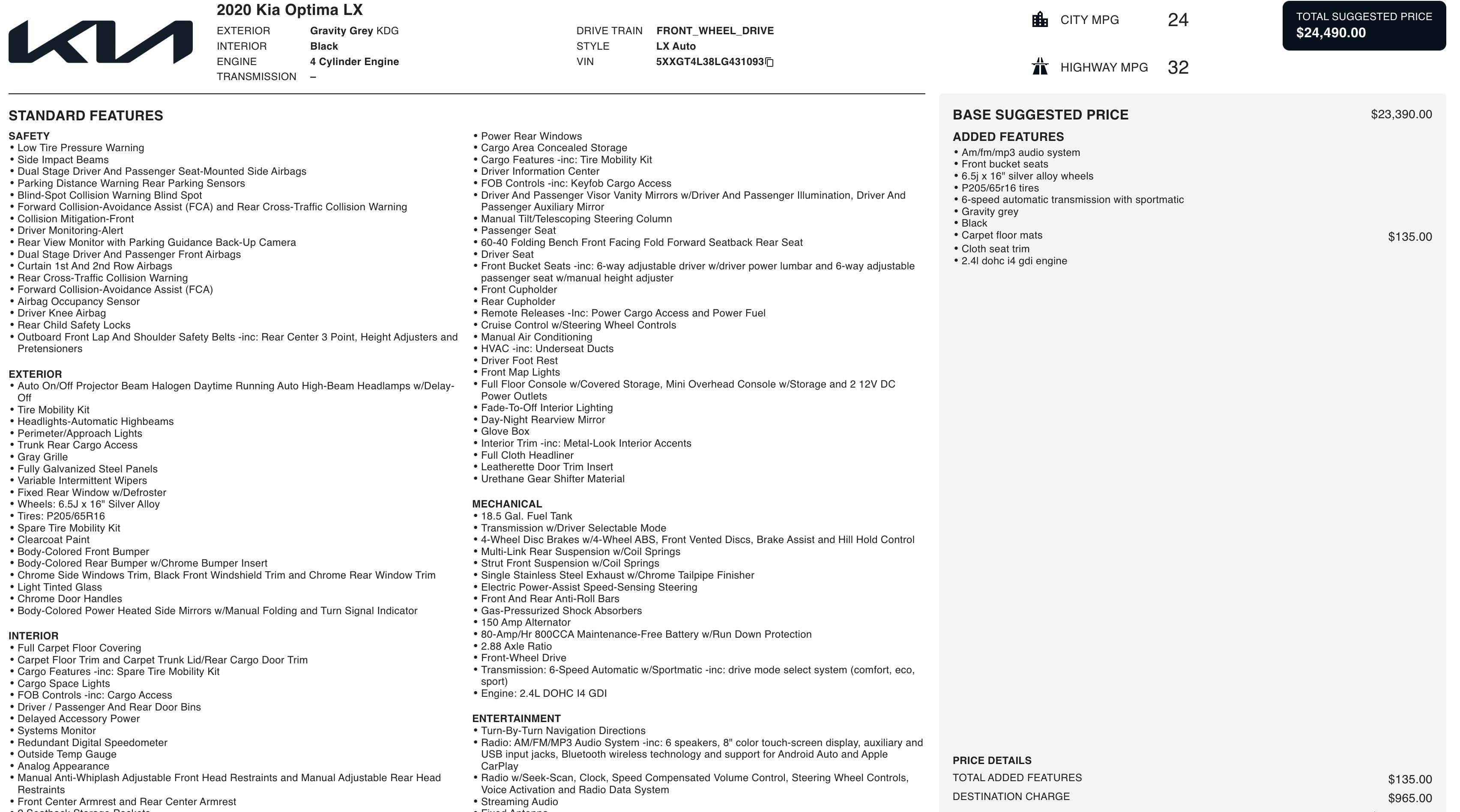 Used 2020 Kia Optima LX image 3