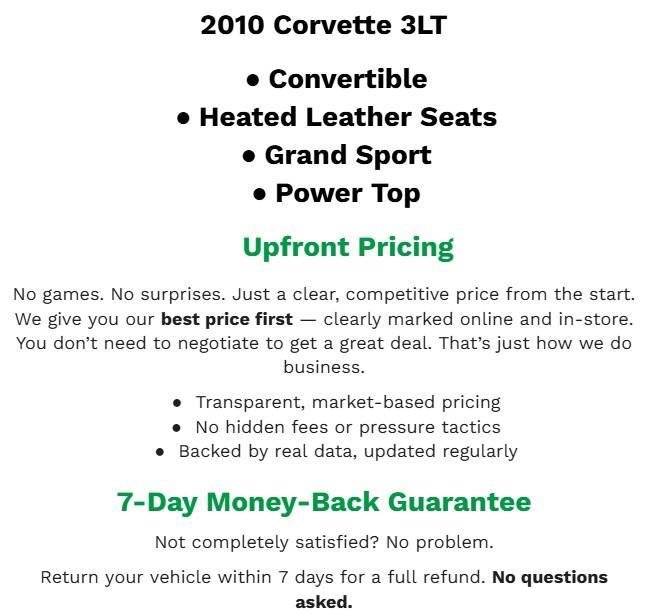 Used 2010 Chevrolet Corvette Grand Sport w/ Preferred Equipment Group RWD image 2