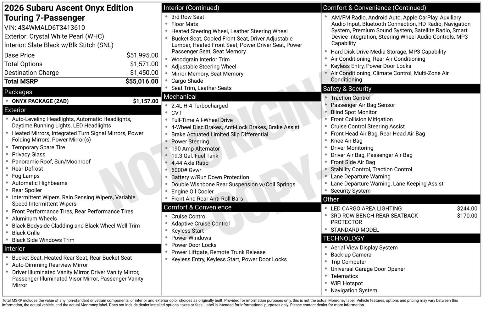 New 2026 Subaru Ascent Bronze Edition w/ Onyx Package AWD/4WD image 14