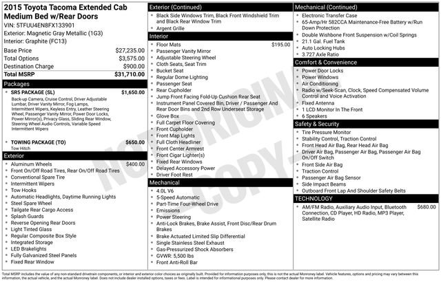 Used 2015 Toyota Tacoma 4x4 Access Cab V6 w/ SR5 Package image 12