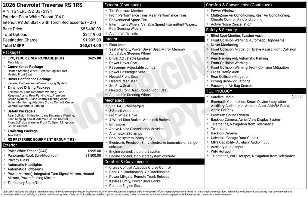 New 2026 Chevrolet Traverse RS w/ LPO, Floor Liner Package FWD image 37
