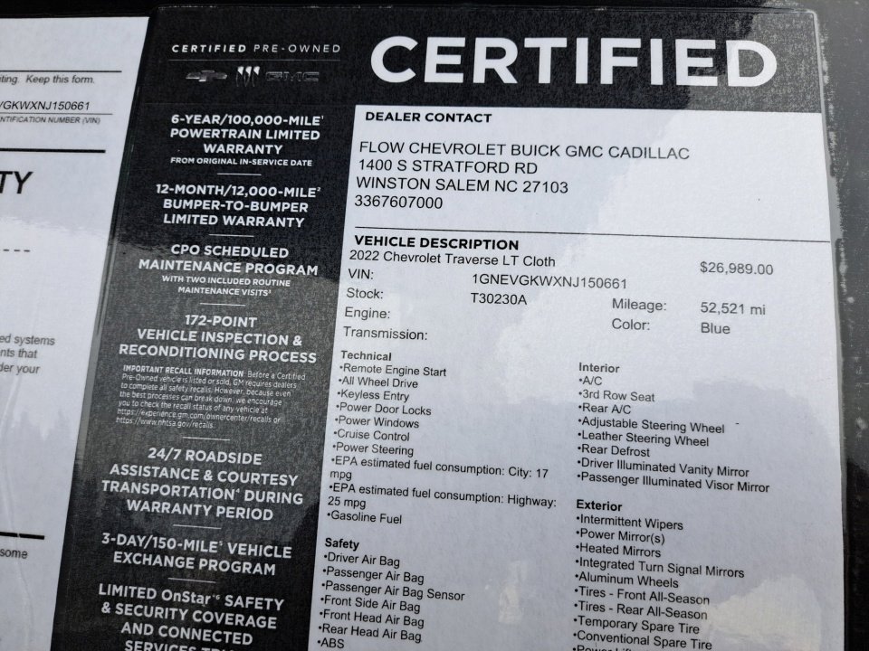 Certified 2022 Chevrolet Traverse LT image 35