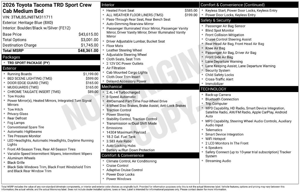 New 2026 Toyota Tacoma TRD Sport AWD/4WD image 4