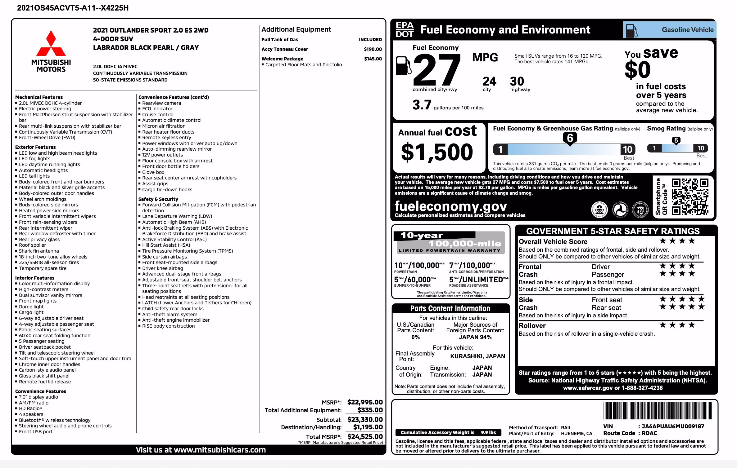 Used 2021 Mitsubishi Outlander Sport ES FWD image 2