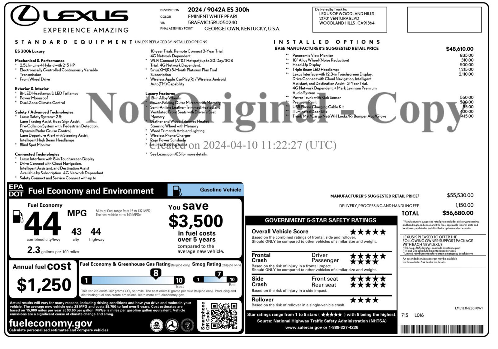 Used 2024 Lexus ES 300h w/ Accessory Package (Z2) FWD image 59