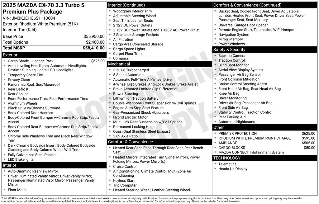 New 2025 MAZDA CX-70 3.3 Turbo S w/ Premium Plus image 4