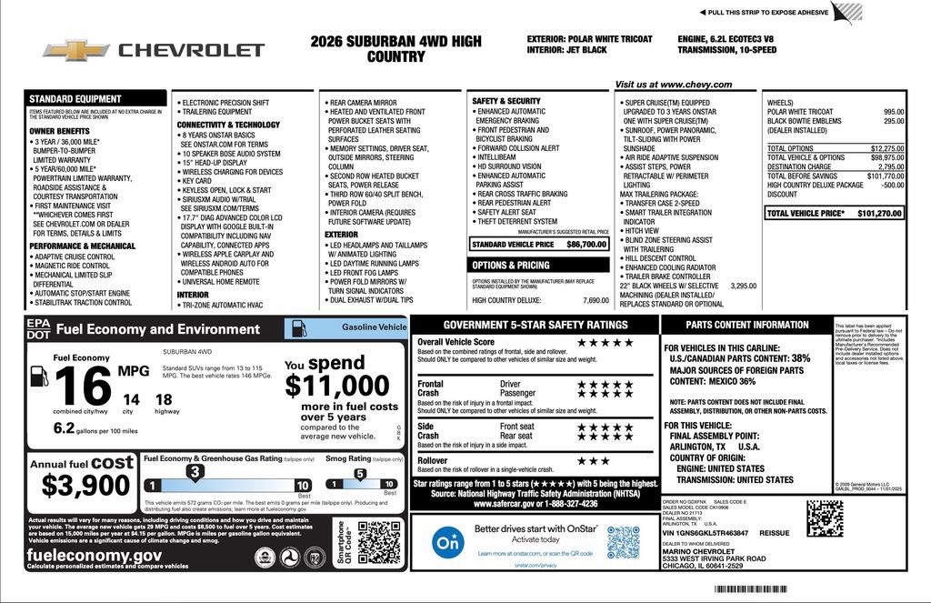 New 2026 Chevrolet Suburban High Country AWD/4WD image 2