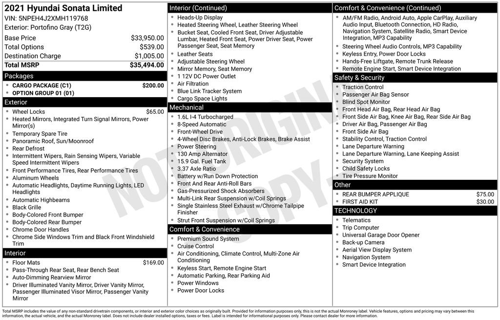 Certified 2021 Hyundai Sonata Limited w/ Cargo Package FWD image 9