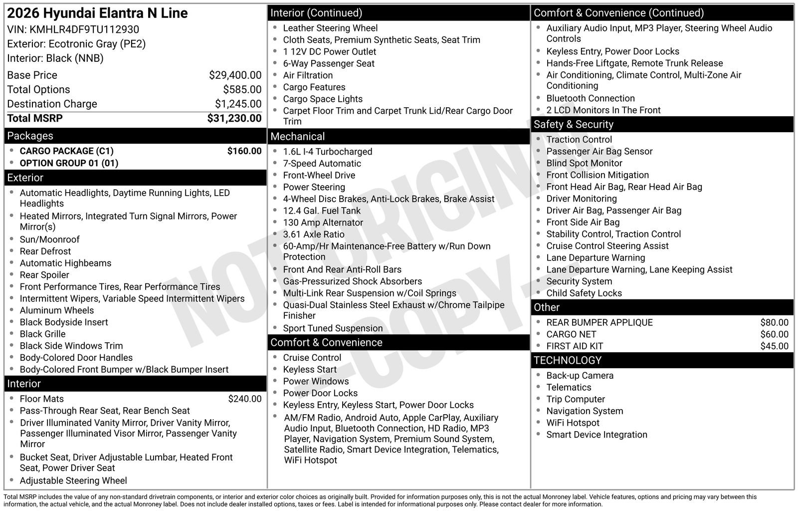 Certified 2026 Hyundai Elantra N Line w/ Cargo Package FWD image 30