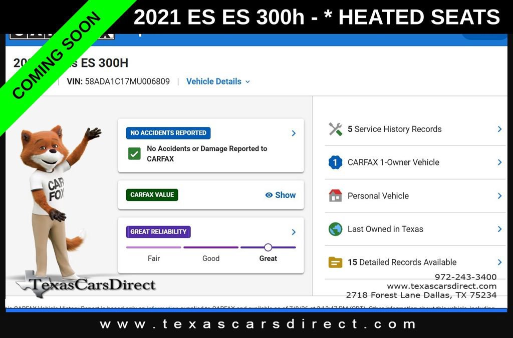 Used 2021 Lexus ES 300h w/ Premium Package FWD image 8
