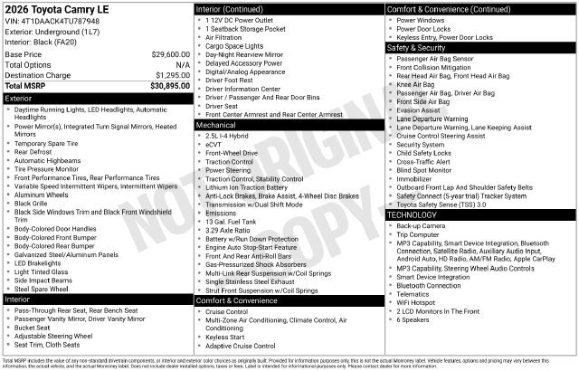 Certified 2026 Toyota Camry LE FWD image 35