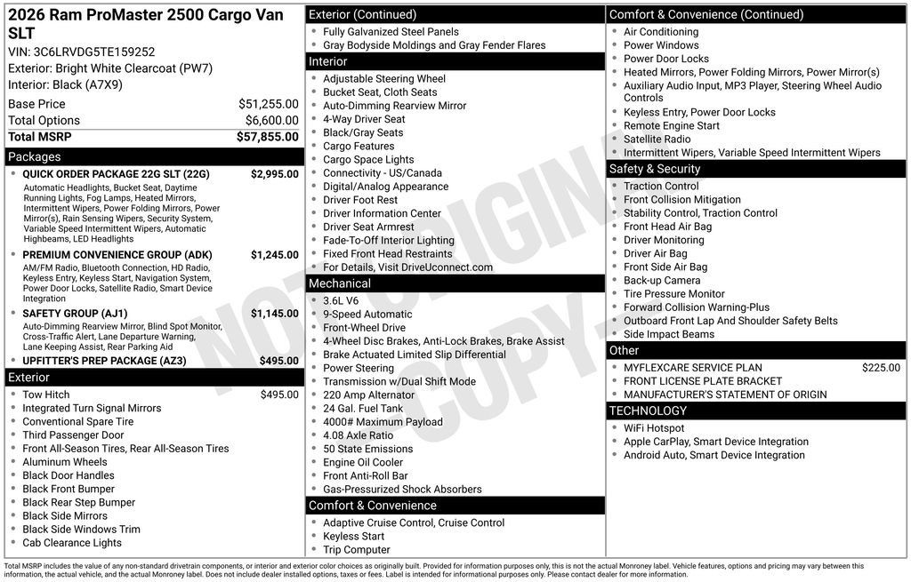 New 2026 RAM ProMaster 2500 w/ Quick Order Package 22G SLT image 2