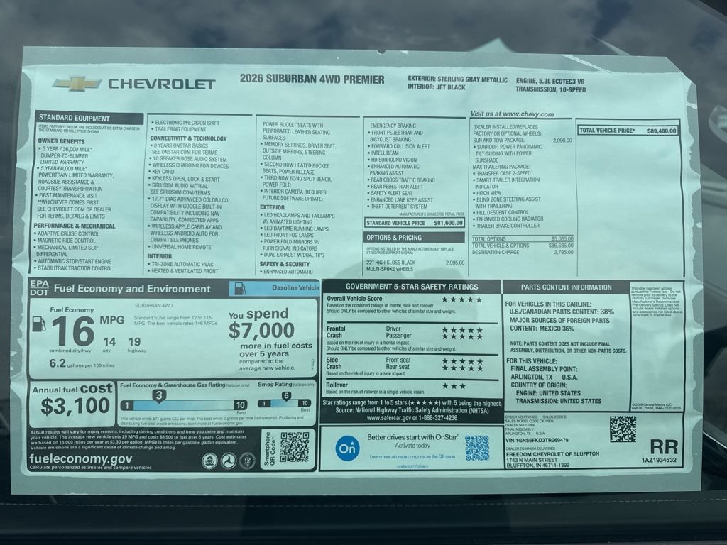 New 2026 Chevrolet Suburban Premier w/ Sun And Tow Package AWD/4WD image 23