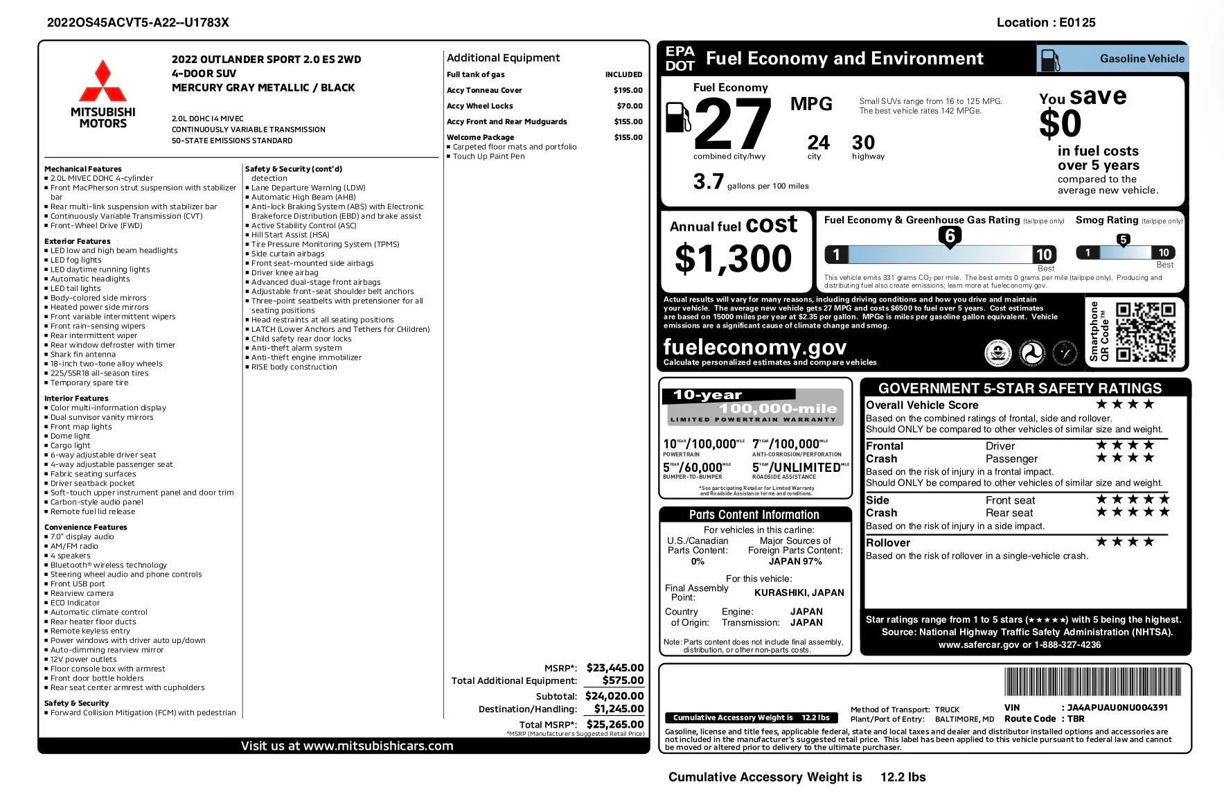 Used 2022 Mitsubishi Outlander Sport FWD image 15