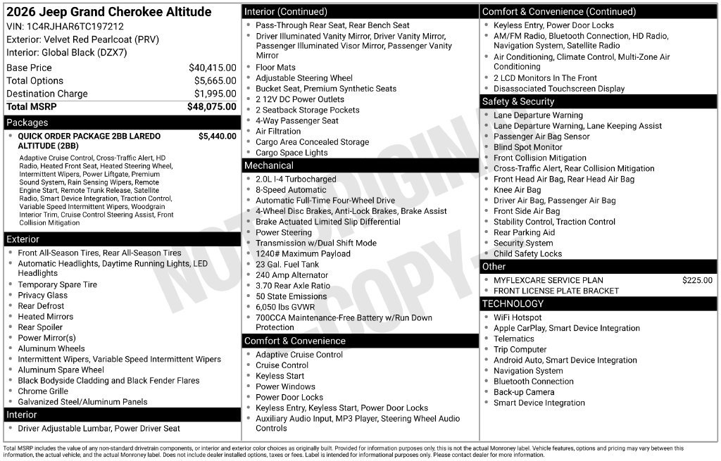 New 2026 Jeep Grand Cherokee Altitude AWD/4WD image 6