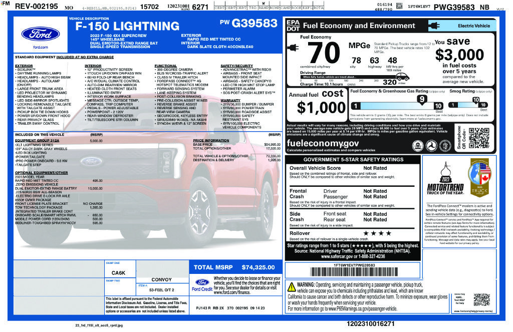 Certified 2023 Ford F150 Lightning XLT w/ Equipment Group 312A High AWD/4WD image 54