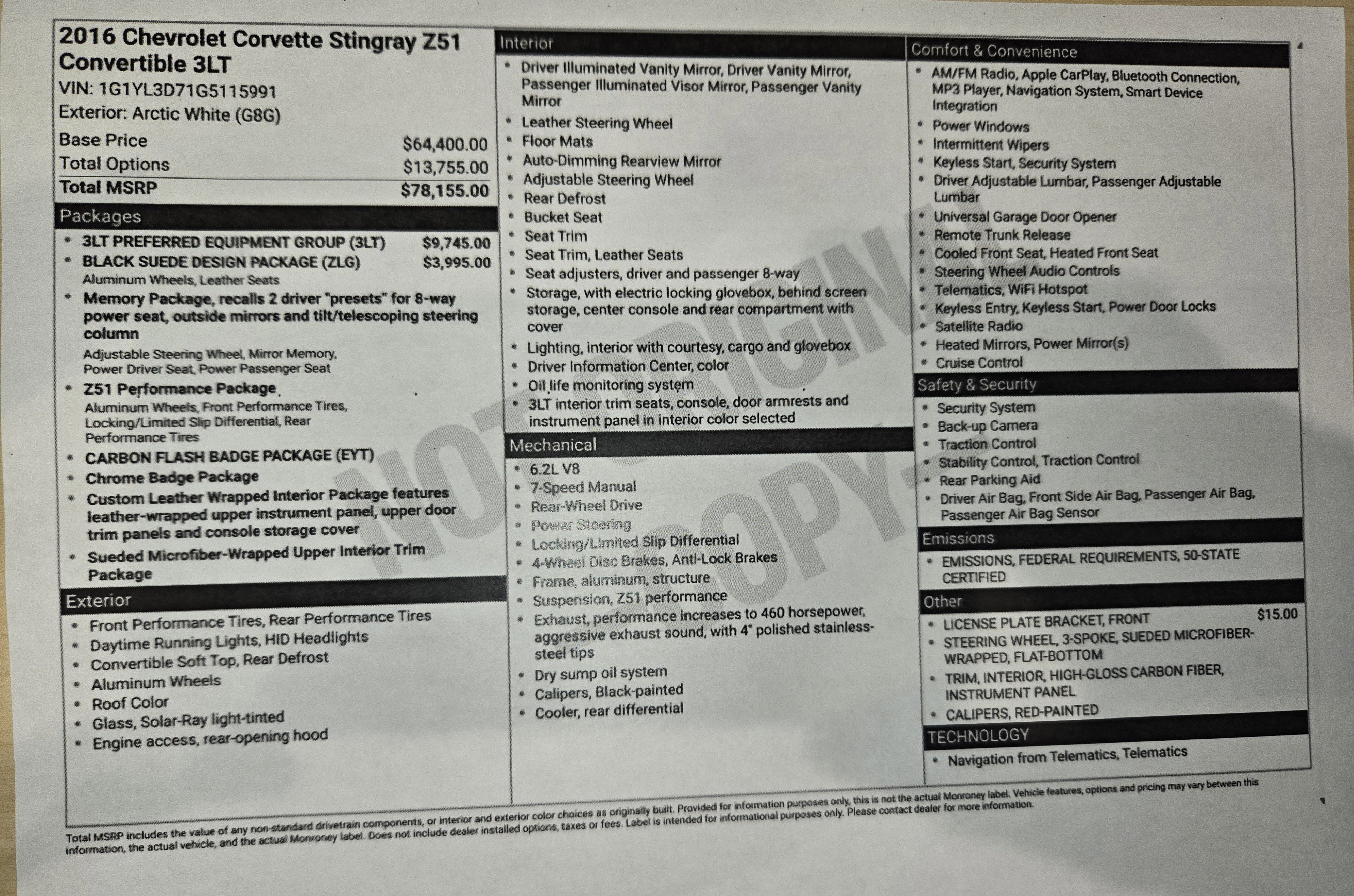 Used 2016 Chevrolet Corvette Stingray Convertible w/ 3LT Preferred Equipment Group image 2