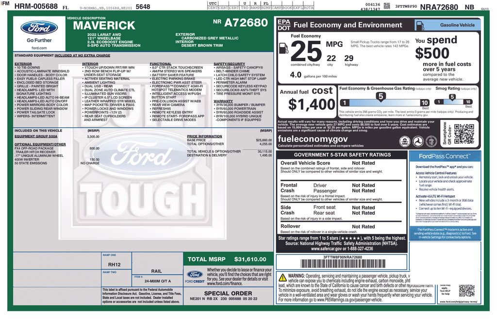 Certified 2022 Ford Maverick Lariat w/ Equipment Group 500A Standard AWD/4WD image 33