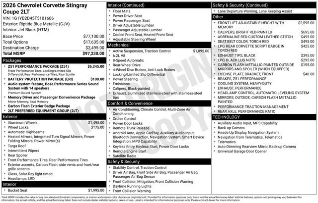 Used 2026 Chevrolet Corvette Stingray Preferred Cpe w/ Z51 Performance Package RWD image 5