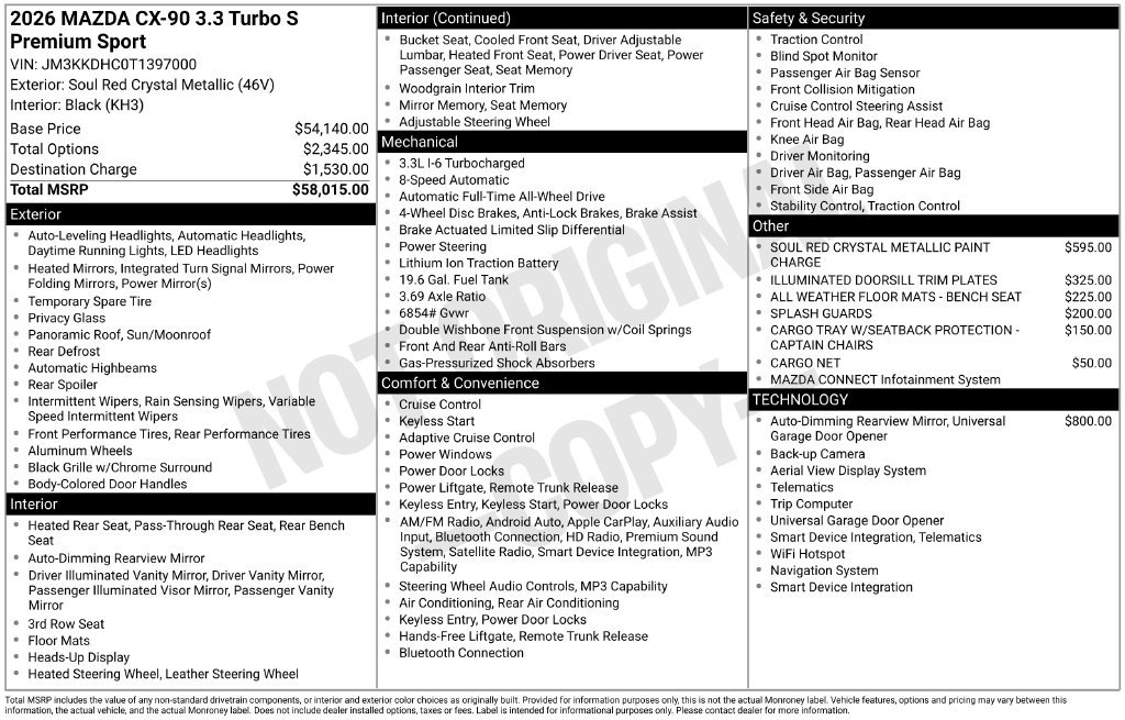 New 2026 MAZDA CX-90 3.3 Turbo S w/ Premium Package AWD/4WD image 4