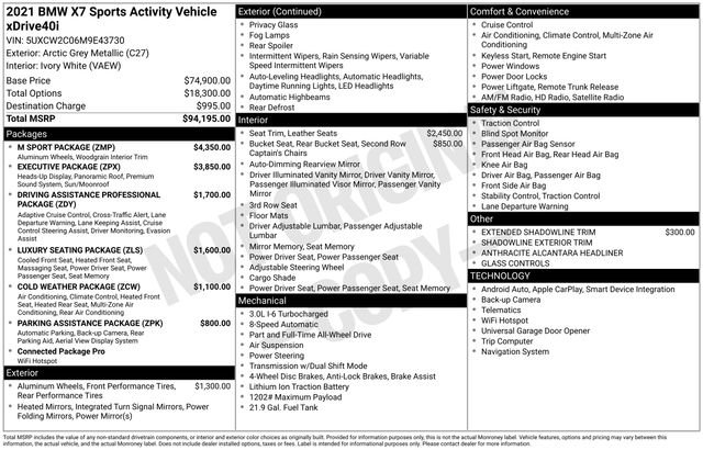 Used 2021 BMW X7 xDrive40i w/ M Sport Package AWD/4WD image 29