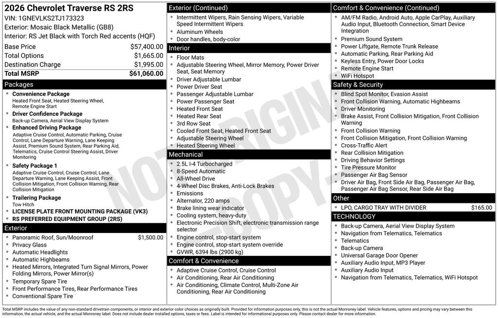 New 2026 Chevrolet Traverse RS AWD/4WD image 47