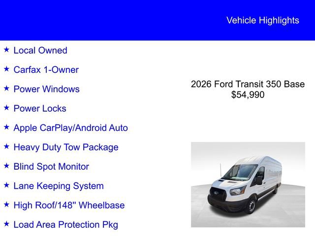 Used 2026 Ford Transit 350 148 High Roof Extended w/ Load Area Protection Package RWD image 2